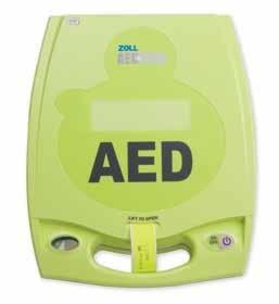 Pulling the green handle activates the defibrillator and voice instructions.