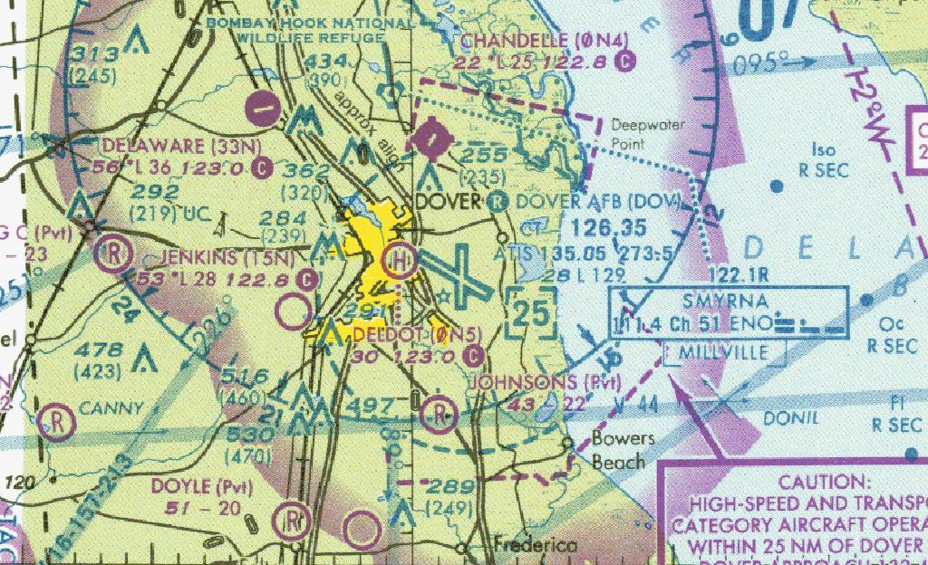 DOVER CLASS D AIRSPACE The base itself is surrounded by Class D airspace. Every aircraft should contact Dover Approach (132.425) before entering the airspace.