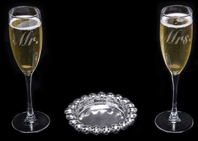 3-1/2 Dia. x 4 H NEW MR. & MRS. ENGRAVABLE CHAMPAGNE GIFT SET glass holds 6 ozs.