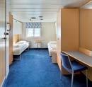 Single cabins have one lower single bed. Twin cabins have two lower beds. Triple cabins have two lower beds and one upper bed.