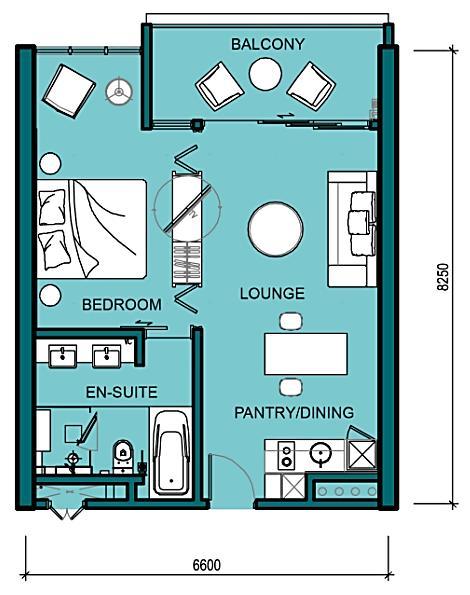 Unit Layout One-Bedroom Level 2 to Level 9