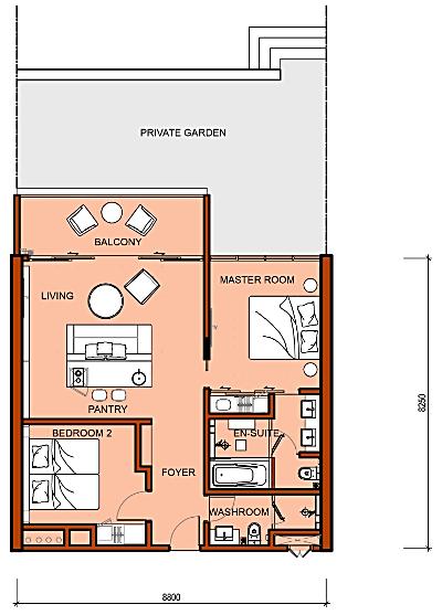 Unit Layout Two-Bedrooms Level 1