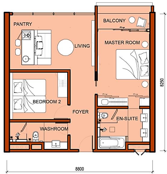 Unit Layout Two- Bedrooms Level 10 to Level 11