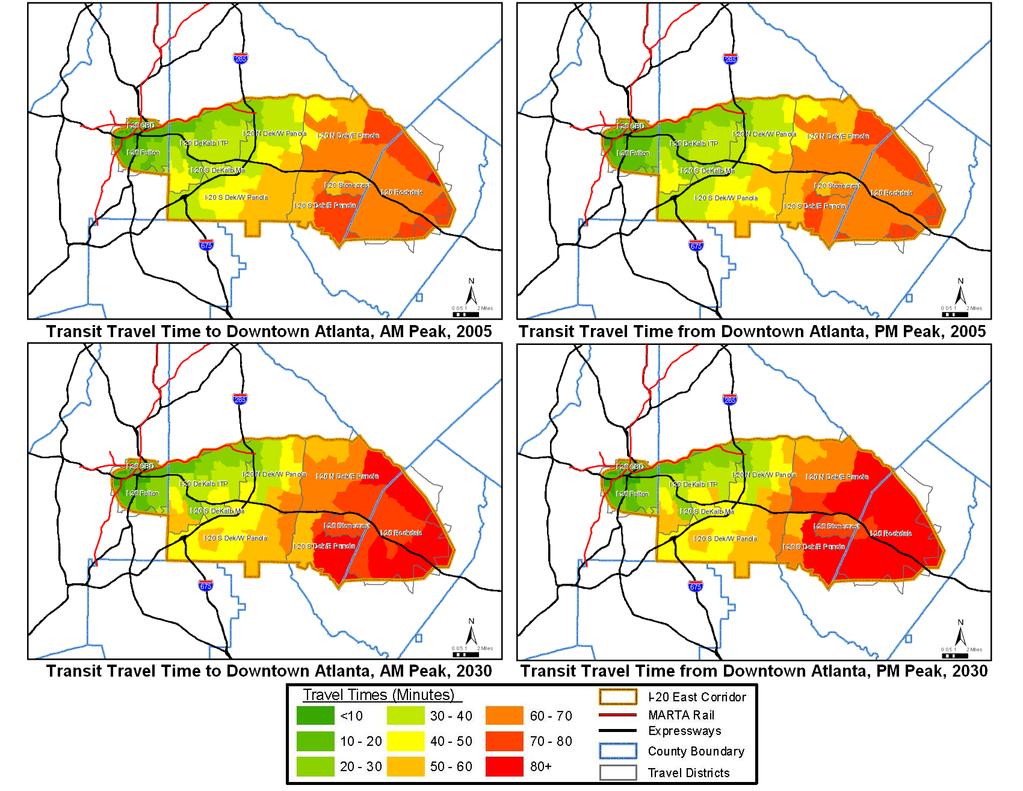 Figure 2-4: 2005/2030 Peak Period Transit Travel Times to and from