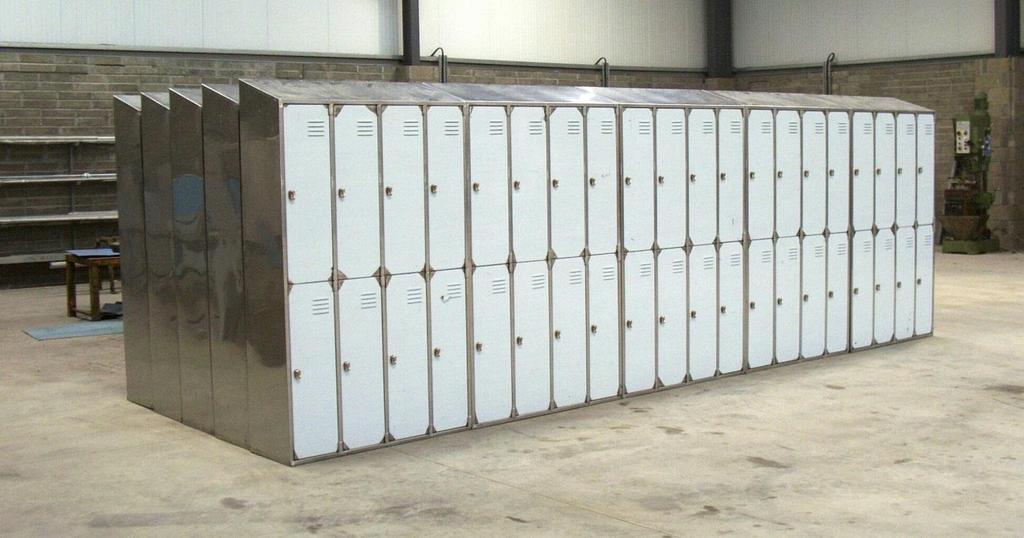 Street Clothes Lockers 2 Tier Banks of 8 Lockers manufactured in banks of 8, 150mm sloping top, air vents