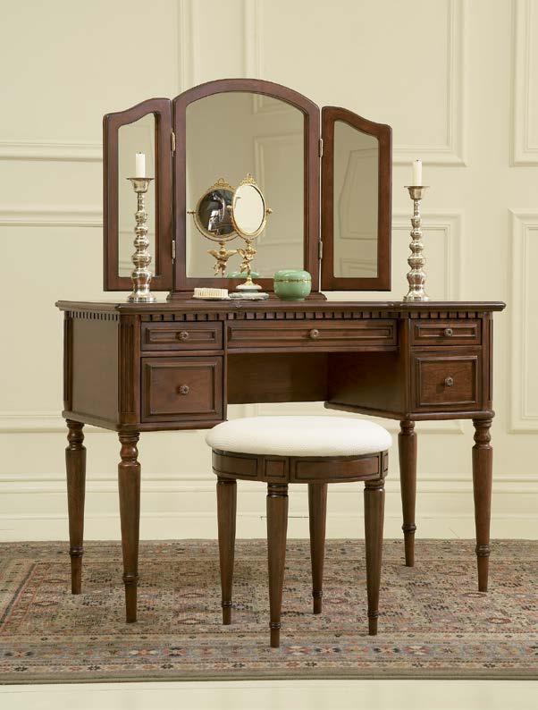 429-290 WARM CHERRY VANITY, MIRROR AND BENCH Finish: Lightly Distressed Warm Cherry Fabric: Off-White