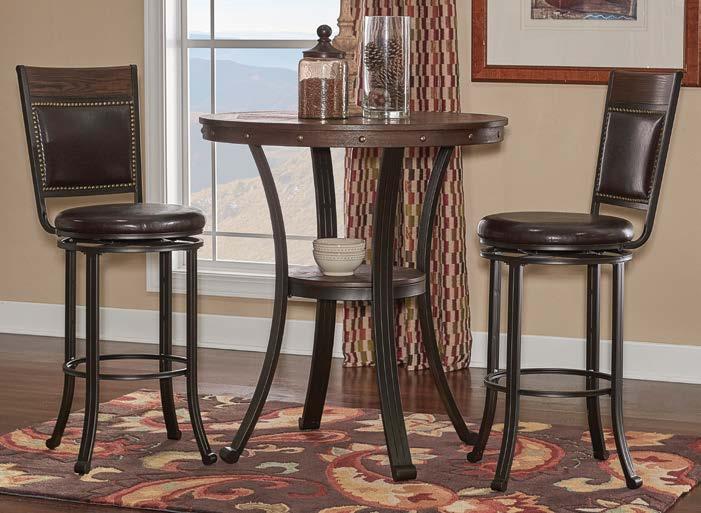 Rustic Umber and Metal Table: 45" x 45" x 30" Tall Side Chair: 19" x 24-1/2" x