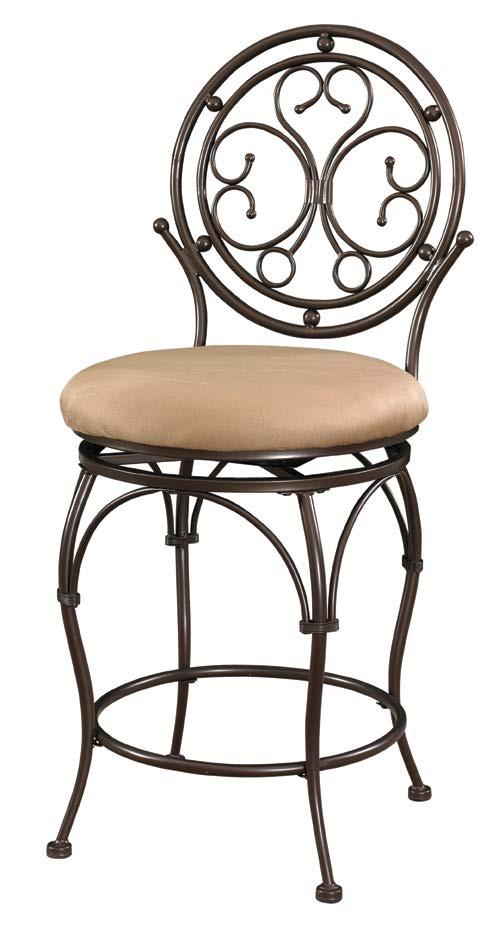 AND TALL SCROLL CIRCLE BACK COUNTER STOOL Finish: Dark Copper Powder Coat Fabric: Sand 19" x 20" x 42" Tall, Seat Height: 24" 586-847 BIG AND TALL