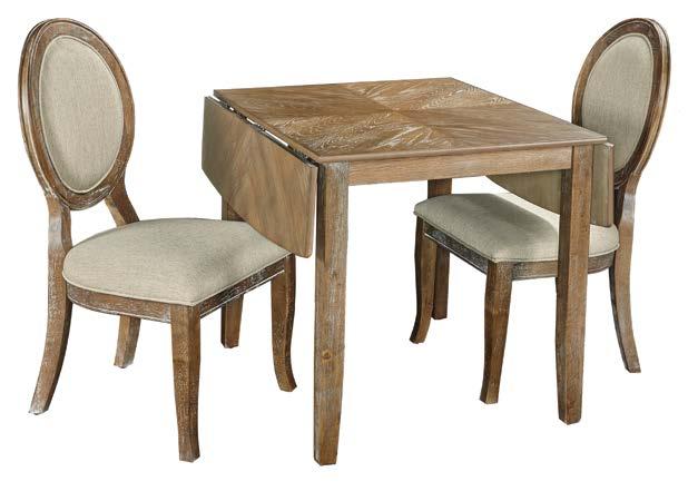 SARA 3PC SET Finish: Light brown, wire-brushed Table: 50" x 30" x 30" Tall (with leaves) 30" x 30" x 30" Tall