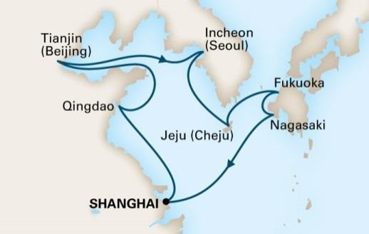 0:00-1:00 At Sea Kagoshima, 1 Nagasaki, 1 Busan (Pusan), South Korea 1 At Sea 1 Shanghai, China TC 0:00 China, South