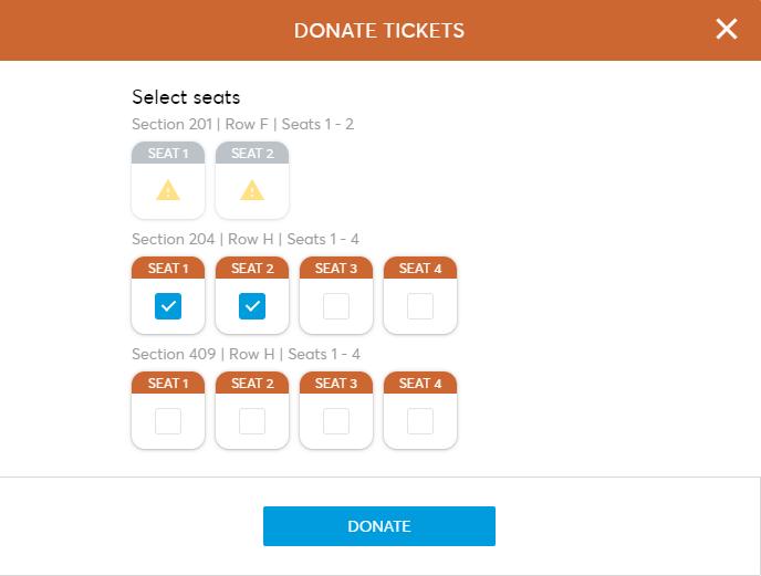 Donating Your Tickets (Step 3) You will now be able to select which tickets you would like to Donate.