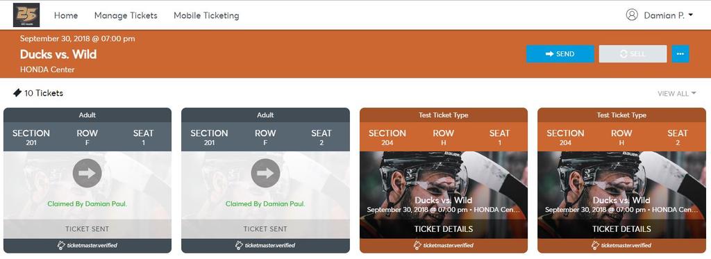 Transferring Your Tickets (Step 2) Once inside the selected event, you will then be presented with all