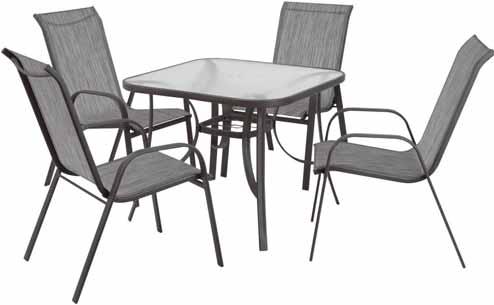 -Piece Vermont Steel Set Consists of 6 reclining steel chairs with cushions, ottomans,