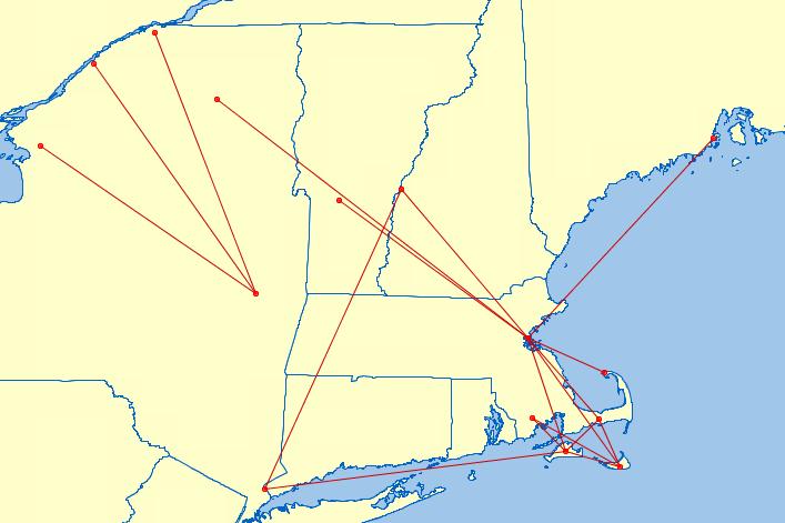 Today, Cape Air serves 16 communities in the Northeast Northeast route map Ogdensburg Massena Saranac Lake Watertown Rockland