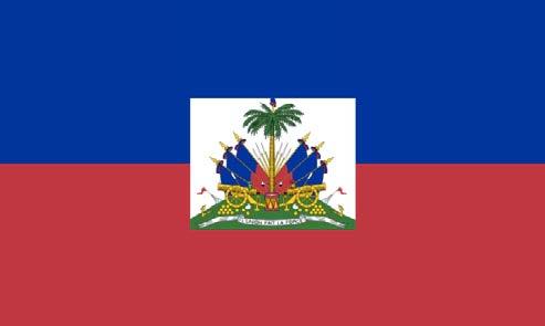 Look at the image of the Haitian flag. This one has the centerpiece enlarged, to show more detail. It is based on the French flag, minus the white stripe.