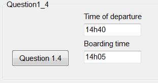 Write code to do the following: Obtain the time of departure from the text box provided. Validate the time of departure to ensure that the following applies: o The format must be <hour>h<minute>.
