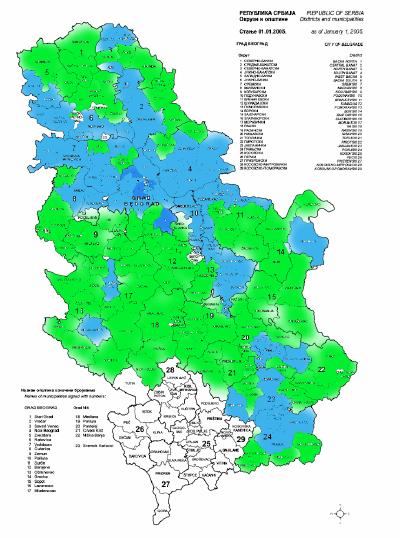Mapa1: Ruralne oblasti u Srbiji prema definiciji produktivnog zemljišta Prema defininiciji OECD, ruralne oblasti u Srbiji zauzimaju 85% teritorije zemlje, ukojima živi više od polovine ukupnog