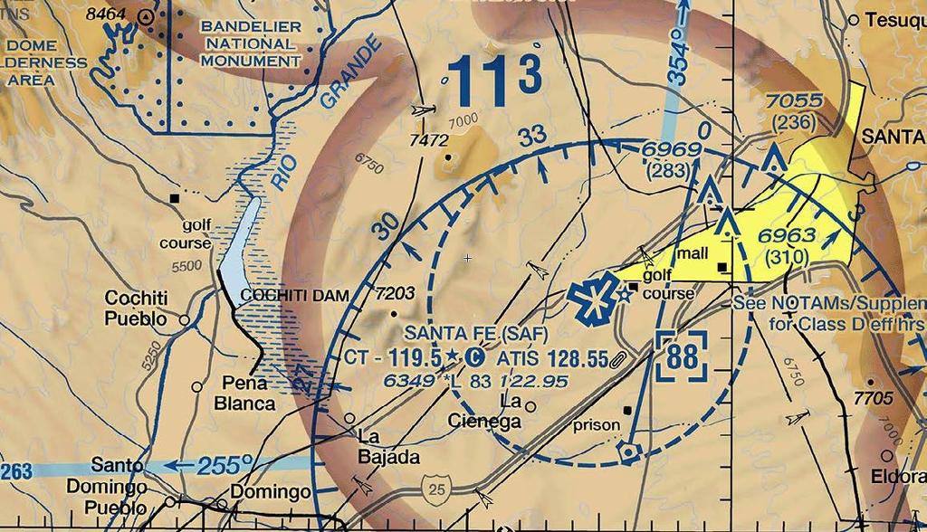 VFR PROCEDURES - Arrivals over Cochiti Dam 8500 MSL Santa Fe Municipal N35 36'59"/W106 05'21" Cochiti Dam N35 36'44"/W106 18'48" 080 @11NM IF RECEIVING FLIGHT FOLLOWING FROM ALBUQUERQUE CENTER,