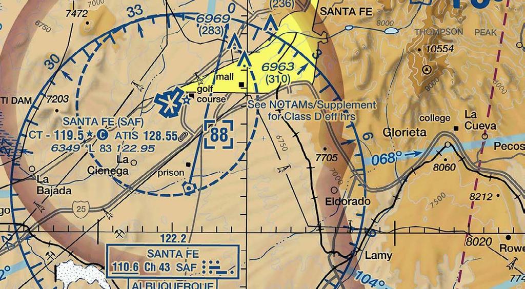 VFR PROCEDURES - Arrivals over Intersection of US 285 and Interstate 25 Santa Fe Municipal N35 36'59"/W106 05'21" IF RECEIVING FLIGHT FOLLOWING FROM ALBUQUERQUE CENTER, EXPECT TO BE HANDED OFF TO