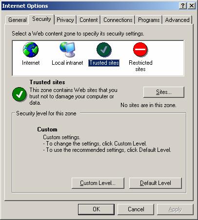 Iz menija Tools izaberite opciju Internet Options. U prikazanom prozoru izaberite opciju Security.