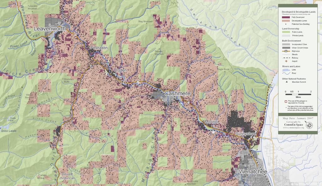 Map 2.7 Maximum Potential Development Map 2.7 Maximum Potential Development The Wenatchee watershed is far from becoming a sprawling metropolitan area.