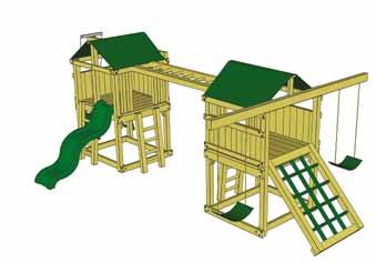 has a gangplank, two slides, ladder, steps, two-position swing beam with two sling