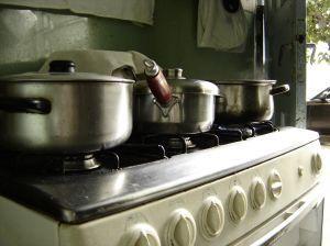 Pot handles should be turned in toward the back of the stove, so they can t be grabbed.