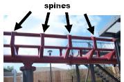 b. As pictured below, the track consists of two rails that the train rides on and then many cross supports called spines.
