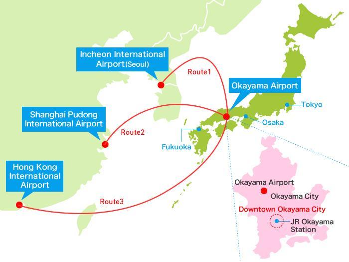 Routes 1, 2, and 3 Regular flights run from the Asian hub airports of Incheon International Airport