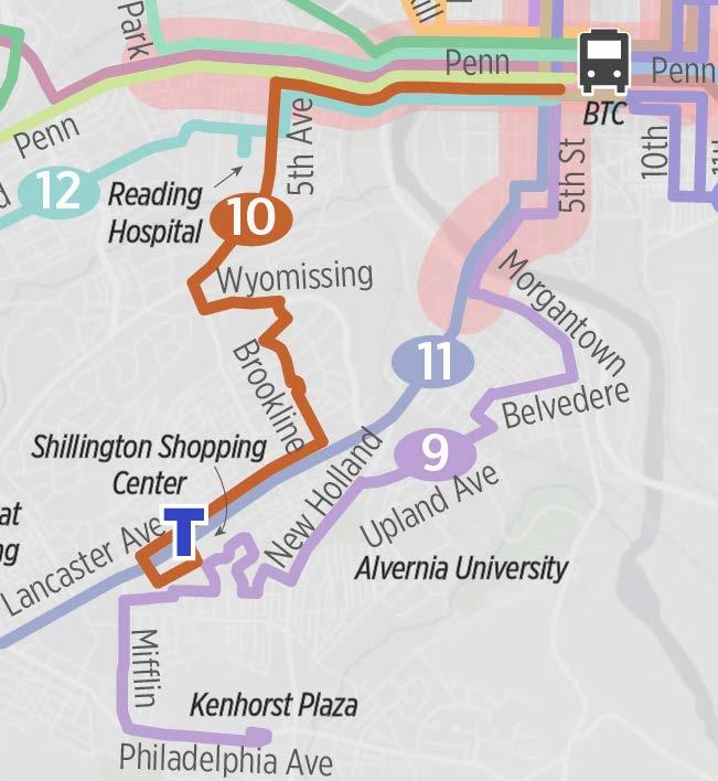 Route 10 Brookline via Reading Hospital Overview of Changes Operate as a Local route Redesign route to provide crosstown service connecting BTC and Shillington Shopping Center via Penn Avenue,