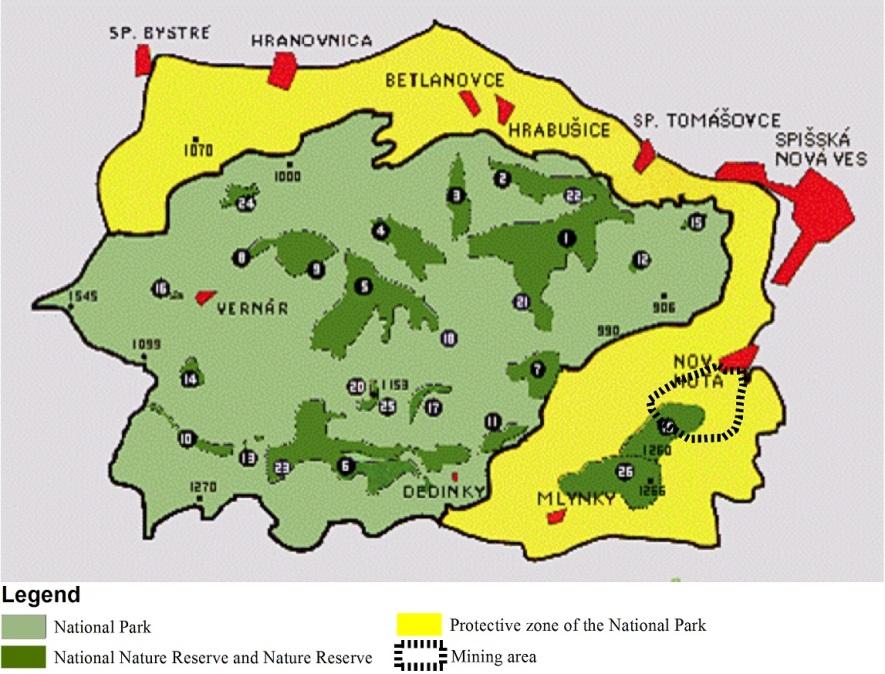 Fig.1. National Park Slovenský raj and Mining area of uranium 3.