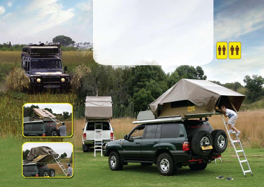 Jazz Rooftop Tent The Roof tent is manufactured of ripstop canvas, double stitched thro -out and stretched onto aluminium bows, which are fixed to top quality polyurethane coated plyboards supported