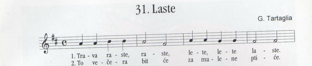 Primjer 1. Pjesma Laste Izvor: Đerfi Bošnjak V. 20