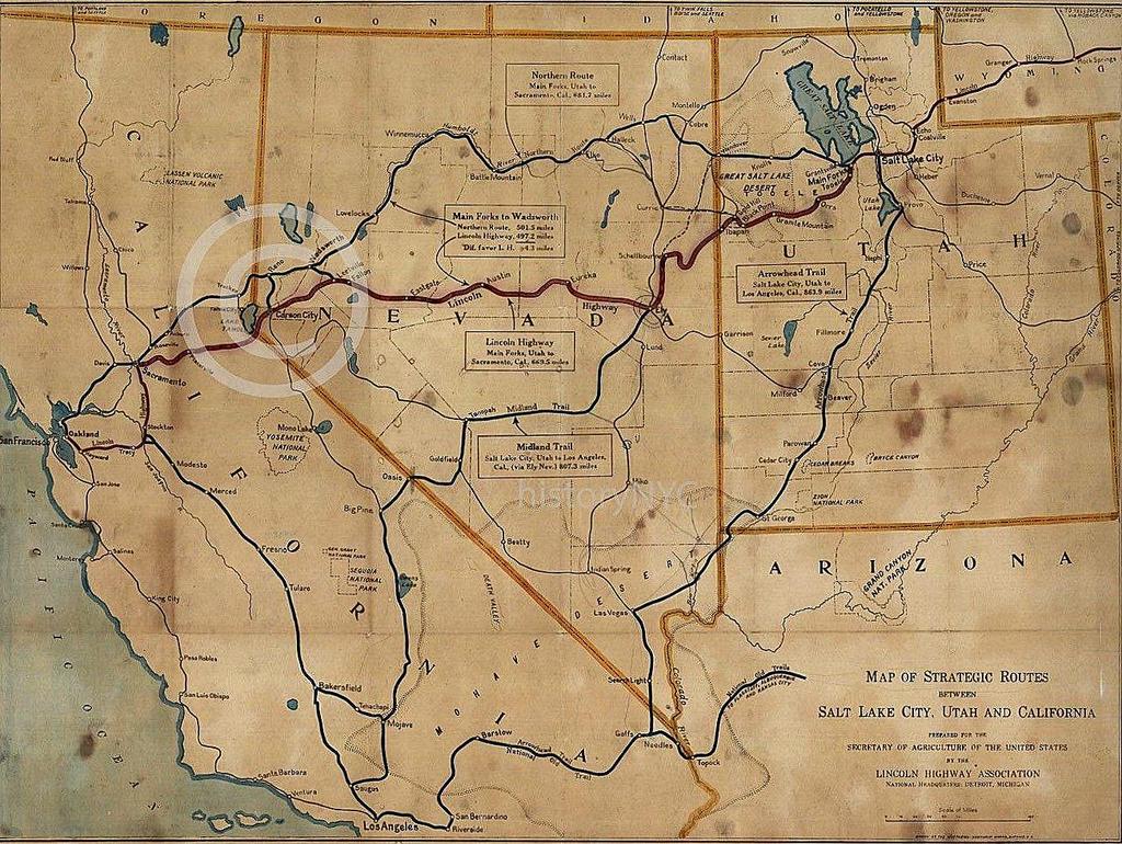 1925 Map of Strategic Routes between Salt Lake City, Utah and California prepared for the Secretary of Agriculture by the Lincoln Highway Association Discovered this booklet on Amazon