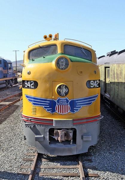of more than 32 miles of track, the East Ely complex of machine shops, roundhouse, yards, and rolling stock, and the McGill Depot. Union Pacific E8A gets its wings back April 18, 2012 PERRIS, Calif.