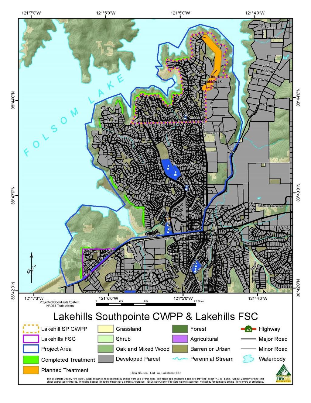 Figure 1: Lakehills Fire Safe Council area with completed and