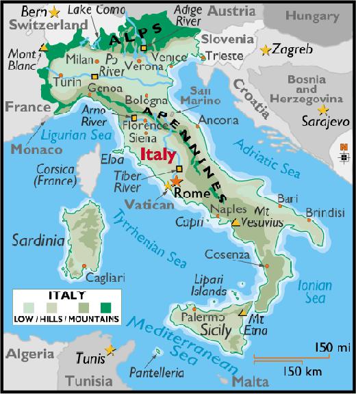 The Rise of Rome The Land and People of Italy Italy is a peninsula extending about miles from north to south and only about 120 miles wide.