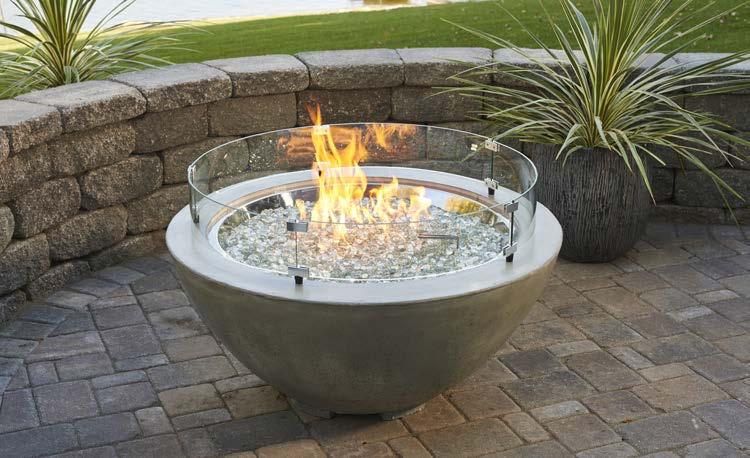 with 12 round Stainless Steel burner Contemporary Natural Grey concrete finish is unique to each fire bowl, common