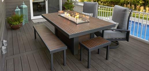 aluminum frames 14 depth; long bench is 68, short bench is 24 Pair with Kenwood Dining Fire Pit Table, short bench also pairs with Kenwood 1224
