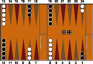12 Poglavje 3: Implementacija igralca backgammona z nevronsko mrežo Slika 3.2: V začetnem stanju vrže beli igralec kocki 5 in 4.