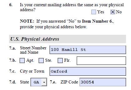 Form I-765: Page 2 Item 7.a - e. Enter your US residential address if you answered No to Item 6.