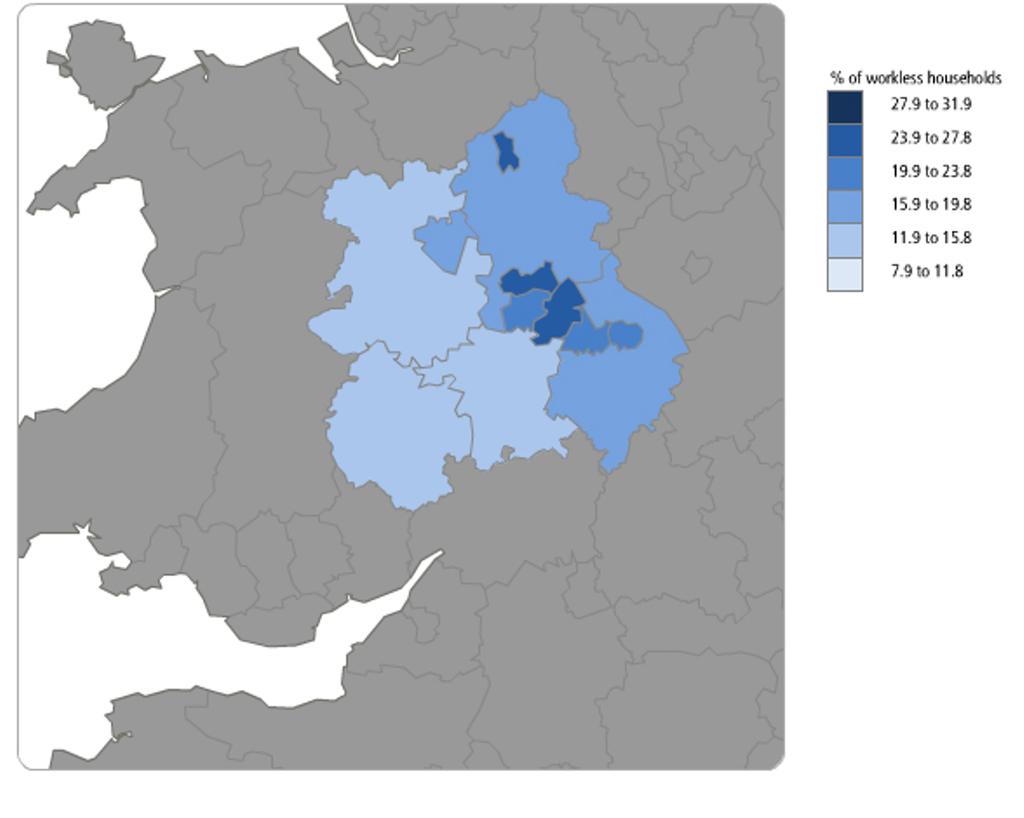 West Midls Percentage of workless households in West