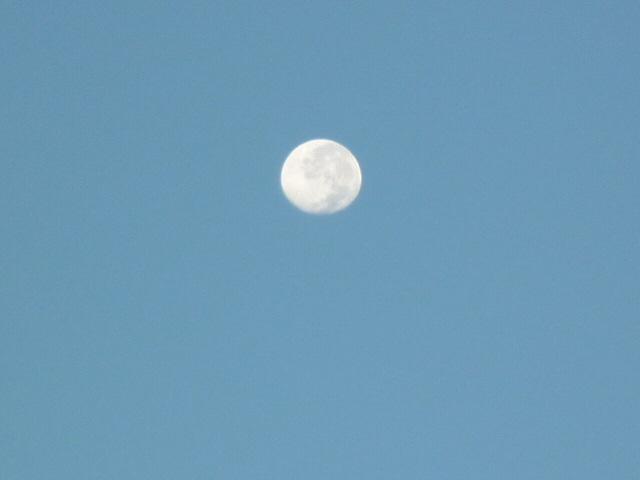 We awoke the next morning to a full moon in the clear, blue sky. To my surprise, I was able to get a rather good picture.