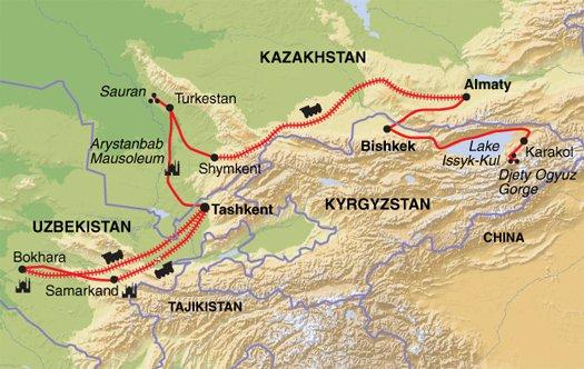 The Silk Road - Trip Notes General Trip info Map Trip Code: EAXF Trip Length: 15 Trip starts in: Tashkent Trip ends in: Bishkek Meals: 14 breakfasts and 3 dinners included Common dishes in the region