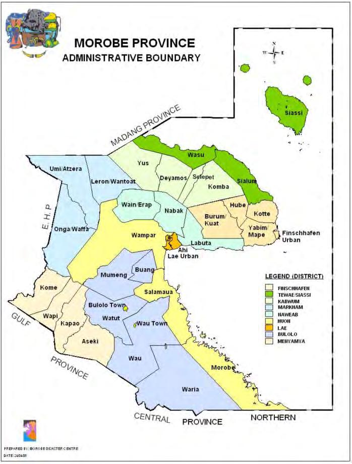 2.2 Morobe Province and Lae 2.2.1 Morobe Province Morobe Province, where Nadzab/Lae Airport is located, is one of the Papua New Guinean Provinces in Momase Region surrounded by the Solomon Sea (Huon