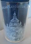 Estimate: $ 25-5 Lot # 82 - Etched Glass "Pan-American Exposition, Buffalo, 1901." picturing the "Horticultural Building". Size: 2 1/8" diameter by 3 9/16" high. Condition: Fine.