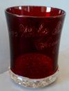 Lot # 44 - Ruby Flash Tumbler with a thumbprint band at the bottom and small thumbprints on the bottom. Etched into the tumbler on one side is "1892 World's Fair 1893 Chicago.