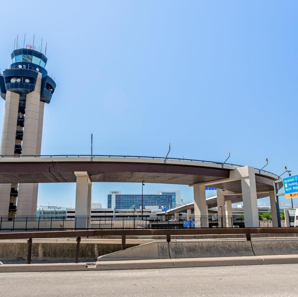 DFW Infrastructure Other DFW Airport, like a city, is responsible for maintaining all infrastructure on its 17,000 acres 1,288 lane miles (2,072 km) of streets and roadways 133