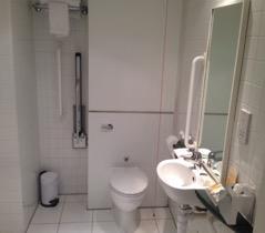 There is an emergency cord linked to reception in the shower and beside the toilet. The toilet height is 430mm.