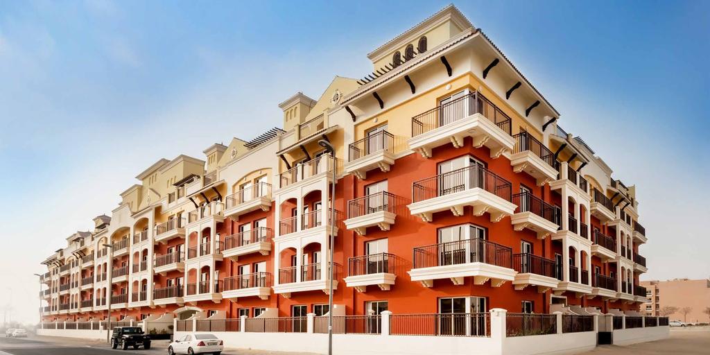 Photo of the actual building Pantheon Boulevard is a ready to move-in Spanish style 5-storey building situated in District 13 of Jumeirah Village Circle.